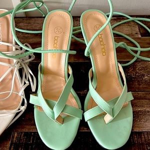 Green thong/strappy heels